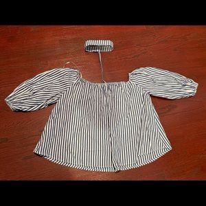 Forever 21 Off Shoulder & Choker Stripe Top Small